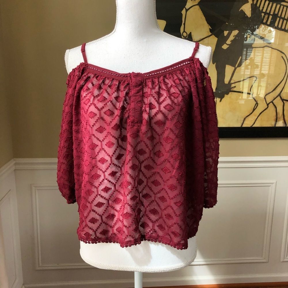 House of Harlow Boho Burgundy Bare Shoulder Top S